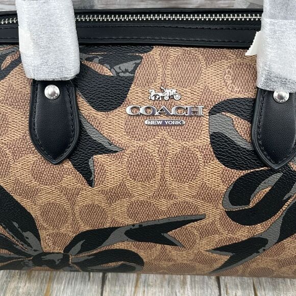 Coach Rowan Satchel Bag Crossbody In Signature Canvas With Bow Print Purse - Picture 5 of 15